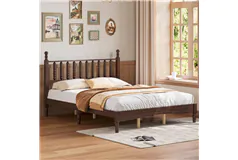 Retro-Inspired Wooden Platform Bed - Queen/Walnut - Click for more details