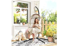 Hanging Rattan Egg Lounge Chair - Beige - Click for more details