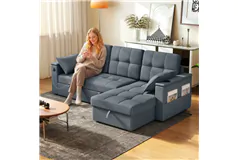 Convertible L-Shaped Sectional Sofa Bed with Storage - Click for more details