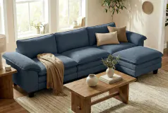 L-Shaped Corduroy Sectional, High-Density Foam, Deep Seat, Ottoman - Click for more details