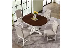Space-Expandable Dining Table Set - Off White/Walnut - Click for more details