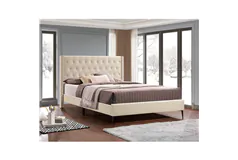 Elegant Diamond-Tufted Upholstered Bed - Creme/Queen - Click for more details