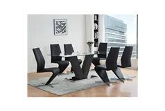 7 Piece Modern V-Pedestal Dining Set - Black - Click for more details