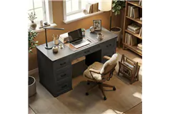 Executive Office Desk with Seven Drawers - Black - Click for more details