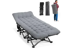 Portable Folding Camping Cot with Cushion, Grey, 450 lb - Click for more details