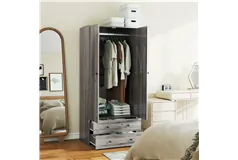 Grey Wardrobe Closet with Drawers and Rod - Click for more details