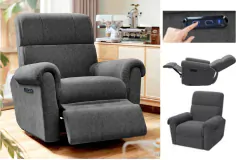 Effortless Electric Swivel Rocking Chair, Fabric, USB Ports, Dark Grey - Click for more details