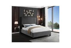 Elegant Velvet Upholstered Bed - Queen/Grey - Click for more details
