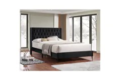 Elegant Diamond-Tufted Upholstered Bed - Black/Queen - Click for more details