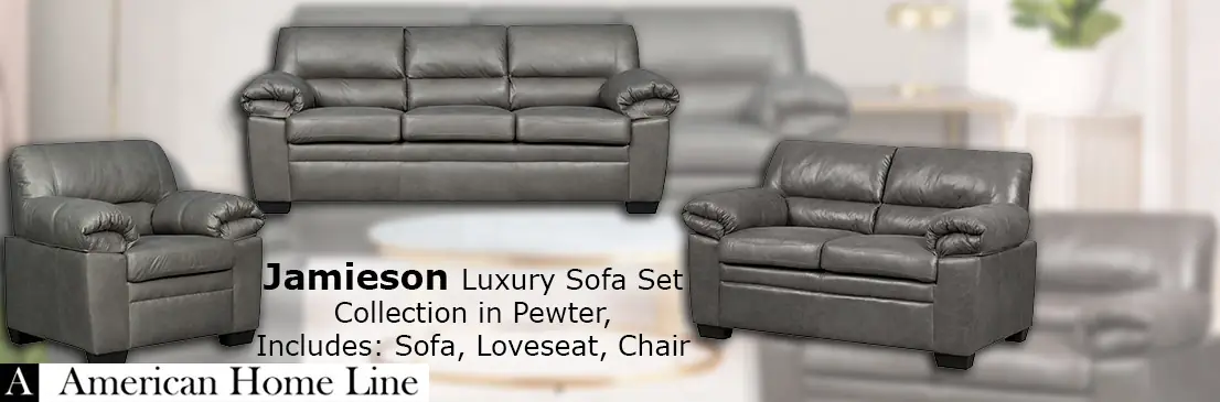Jamieson Luxury Sofa Set Collection in Pewter, Includes: Sofa, Loveseat, Chair  - Click for more details