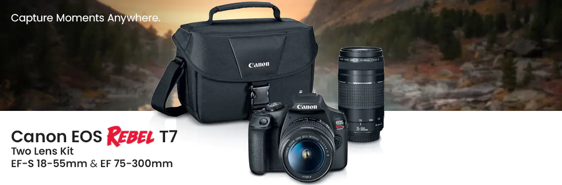 Canon EOS Rebel T7 DSLR Video Two Lens Kit with EF-S 18-55mm and EF 75-300mm Lenses  - Click for more details