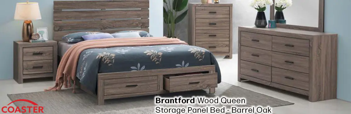 Brantford Wood Queen Storage Panel Bed - Barrel Oak  - Click for more details