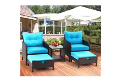 5-Piece Rattan Lounge Set with Cushioned Chairs, Ottomans & Glass Tabl - Click for more details