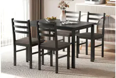 5-Pcs Dining Set with Solid Wood Legs & Comfort Upholstered Chairs - Click for more details