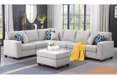 Modern Reversible Sectional Sofa with Ottoman & Accent Pillows - Click for more details