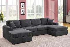 Modern Corduroy U-Shaped Sectional Sofa, Spacious, Cozy & Easy Assembl - Click for more details