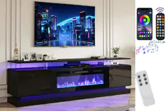 Modern 70' TV Stand for TVs up to 80' with Electric Fireplace & Shelve - Click for more details