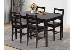 5-Pcs Dining Set with Solid Wood Legs & Comfort PU cushion chairs - Click for more details