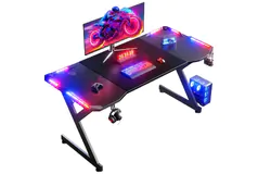 Extra-Wide 63' Gaming Desk with LED Lights – Carbon Fiber Top - Click for more details