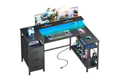 47 Inch L Shaped Gaming Desk With LED And Power - Click for more details