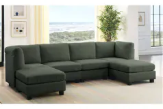 6-Piece Modular Corduroy Sectional Sofa Set with 2 Ottomans - Click for more details