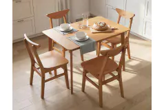 5-Piece Solid Wood Dining Set with High-Back Chairs - Walnut - Click for more details