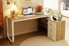 Reversible L-Shaped Desk with Storage Drawers & Shelving - Oak/White - Click for more details
