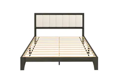 Queen Size Bed Frame with Headboard No Box Spring Needed Charcoal Gray - Click for more details
