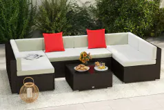 Comfy 7-Piece Outdoor All-Weather Rattan Sectional Set  - Click for more details