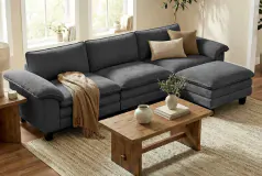 Modern L-Shape Sectional Sofa, Deep Seat, Pillow Armrests, Ottoman - Click for more details