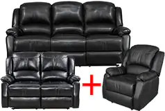 Lorraine Recliner Living Room Set Includes: Sofa, Loveseat & Chair Ebony Bonded Leather   - Click for more details