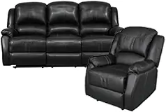 Lorraine Recliner Living Room Set Includes: Sofa & Chair Ebony Bonded Leather   - Click for more details