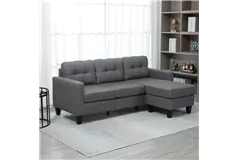 L-shaped Sofa, Chaise Lounge,3-Seater with Ottoman,Thick Cushions,Grey - Cliquez pour plus de détails