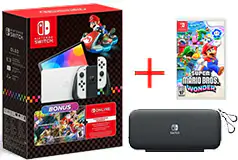 Nintendo Switch OLED blanc Mario Kart 8, Housse de transport &amp; Jeu Super Mario Bros pack - Cliquez pour plus de détails