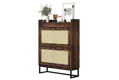 Meuble &#224; chaussures avec 2 tiroirs rabattables et portes en rotin