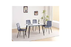 Ensemble de salle &#224; manger en marbre blanc - Gris fonc&#233; - Cliquez pour plus de détails