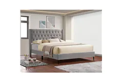 Lit &#224; plateforme Luxe en velours gris - Queen - Cliquez pour plus de détails