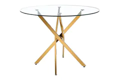 Table de salle &#224; manger ronde moderne en verre avec pi&#232;tement dor&#233; pou - Cliquez pour plus de détails