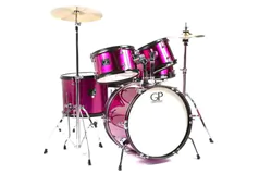 GP 5 Piece Pink Junior Drum Set Complete with Cymbals, Throne &amp; More