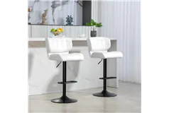 Lot de 2 tabourets de bar pivotants et r&#233;glables en similicuir blanc