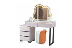 Ensemble coiffeuse moderne avec miroir LED en forme de nuage (gris) - Cliquez pour plus de détails