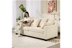 Canapé en velours côtelé à accoudoirs incurvés - Beige - Cliquez pour plus de détails