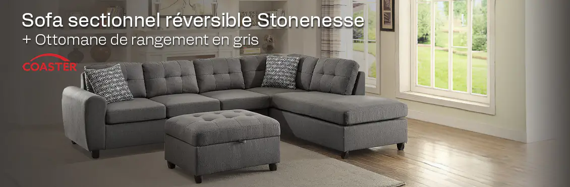 Stonenesse Reversible Sectional + Storage Ottoman in Grey
