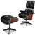 Nicer Furniture ®Lounge Chair and Ottoman Black Leather, Rosewood Wood