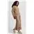 Beige Knitted Cotton Turtleneck Sweater Set With Striped Ankle Length