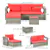 Wicker Patio Furniture Set with Coffee Table, Cushions, Pillows - Red