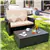 Multifunction Patio Rattan Sofa Backrest Footstool Set