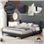 HOTOO King Platform Bed, Upholstered with Wood Frame & Linen Headboard