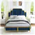 Queen Upholstered Bed Frame with Linen Headboard and Storage (Blue)