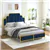 Queen Upholstered Bed Frame with Linen Headboard and Storage (Blue)